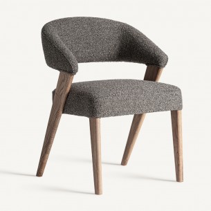 Chaise VARELA en bois de chêne et d’hévéa et tissu gris chiné 2