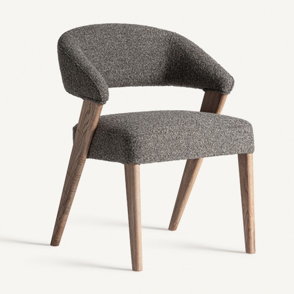 Chaise VARELA en bois de chêne et d’hévéa et tissu gris chiné