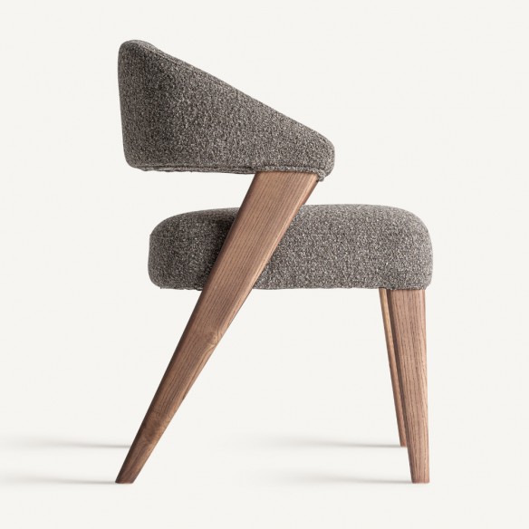 Chaise VARELA en bois de chêne et d’hévéa et tissu gris chiné