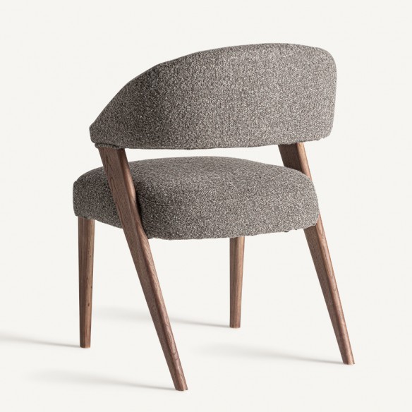 Chaise VARELA en bois de chêne et d’hévéa et tissu gris chiné