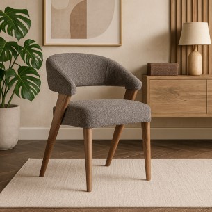 Chaise VARELA en bois de chêne et d’hévéa et tissu gris chiné