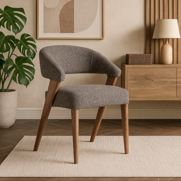 Chaise VARELA en bois de chêne et d’hévéa et tissu gris chiné