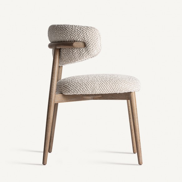 Chaise GALMOR en bois de frêne et tissu beige