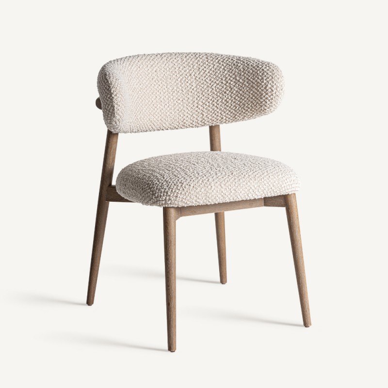 Chaise GALMOR en bois de frêne et tissu beige