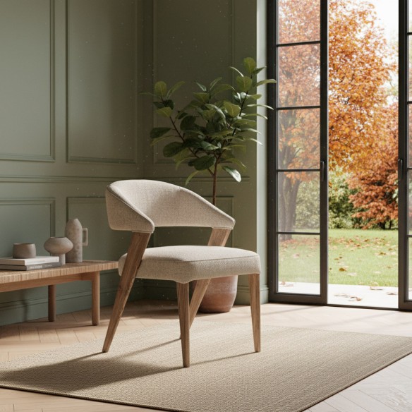 MAELA Chair in Light Brown Oak and Natural Fabric