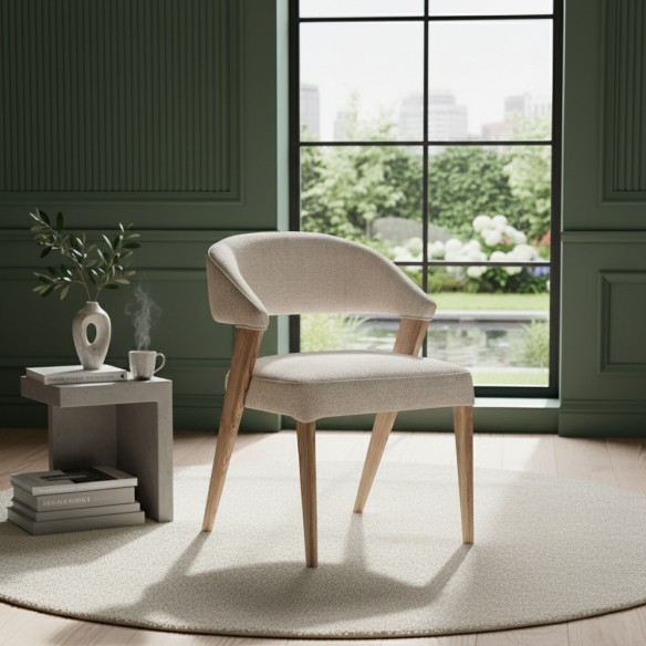 Chaise MAELA en bois de chêne brun clair et tissu naturel