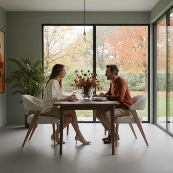 Chaise MAELA en bois de chêne brun clair et tissu naturel