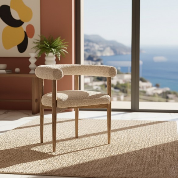 Chaise BAMEA en bois de frêne et tissu Beige