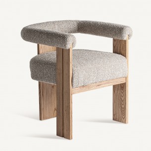 Chaise UMARA en bois de chêne clair et tissu beige gris perle 2