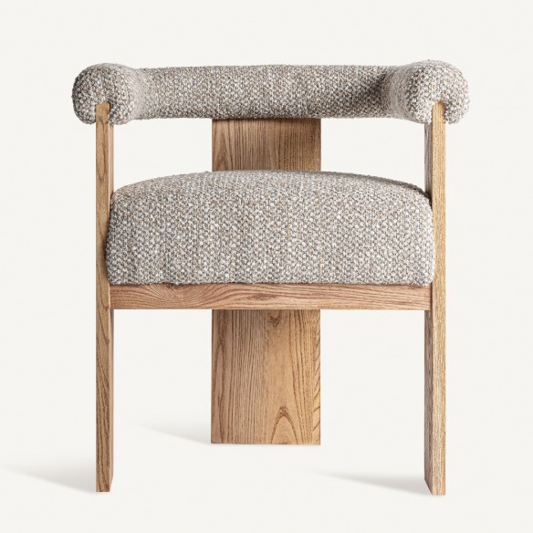 UMARA Chair in Light Oak and Beige-grey Pearl Fabric