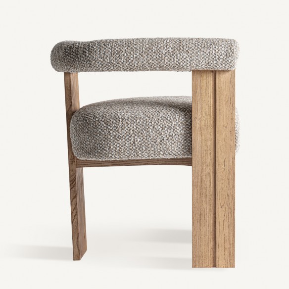UMARA Chair in Light Oak and Beige-grey Pearl Fabric