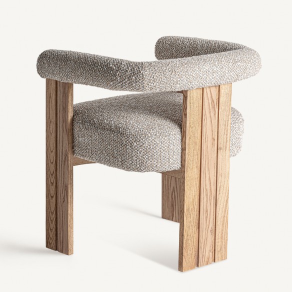 UMARA Chair in Light Oak and Beige-grey Pearl Fabric