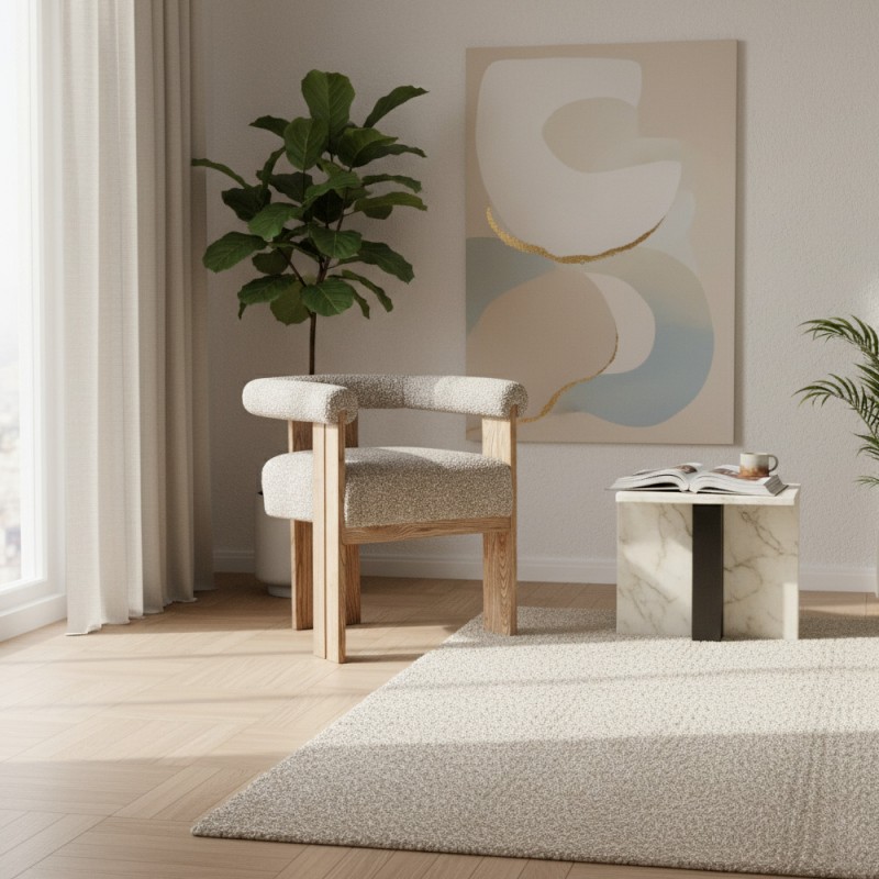 UMARA Chair in Light Oak and Beige-grey Pearl Fabric