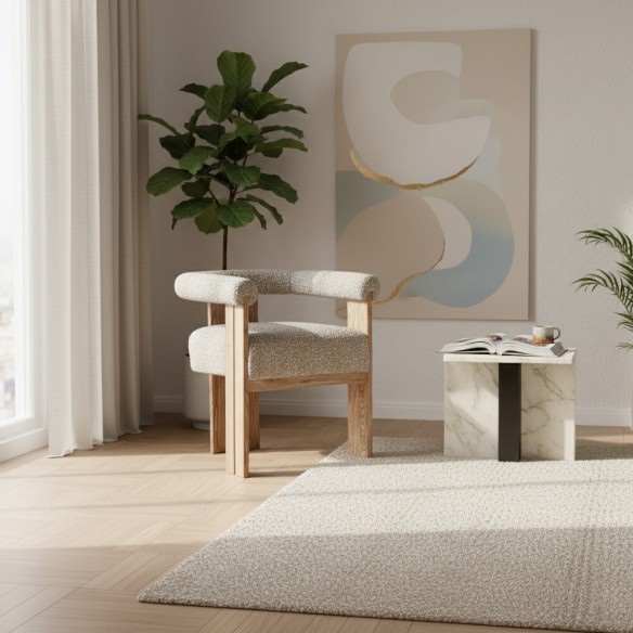 Chaise UMARA en bois de chêne clair et tissu beige gris perle