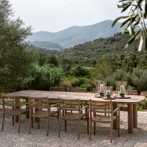 Table de jardin COLIN en teck recyclé gris naturel L350 H75cm