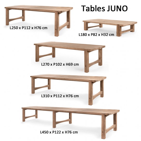 Table de jardin JUNO en teck recyclé gris naturel L310 H76cm