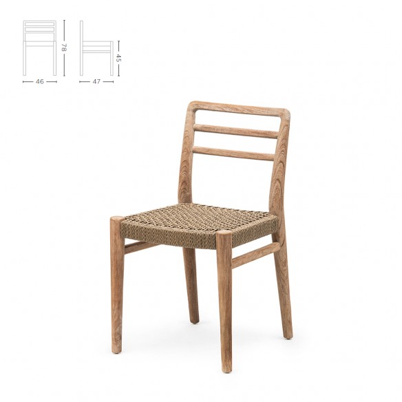 Ensemble table de jardin ronde ANDY D150 et 6 chaises de jardin JADA en teck recyclé avec coussins