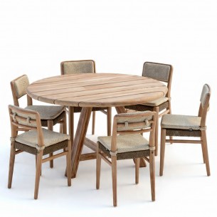 Ensemble table de jardin ronde ANDY D150 et 6 chaises de jardin JADA en teck recyclé avec coussins 2