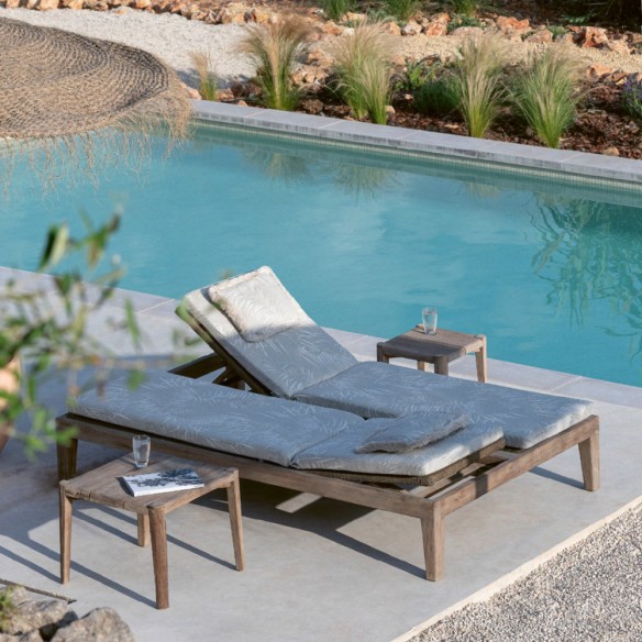 LILLY Double Sun Lounger in Natural Reclaimed Teak