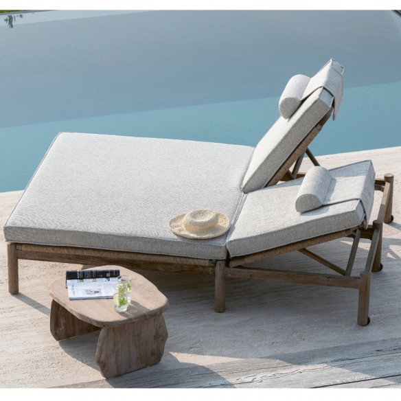 Double bain de soleil MONA en teck recyclé gris naturel