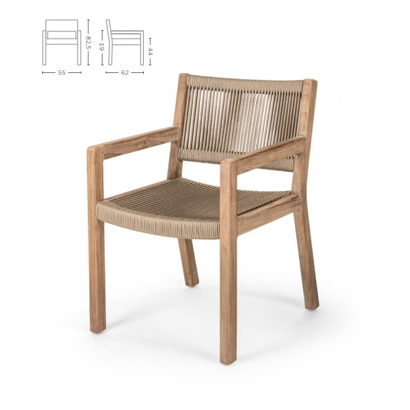 MALO Dining Chair in Reclaimed Teak with a Rope Backrest