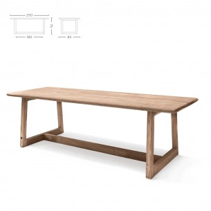 DELMON Outdoor Dining Table Set W250 with 6 MALO Dining Chairs in Reclaimed Teak with Rope Backrest and Seat Cushion 2