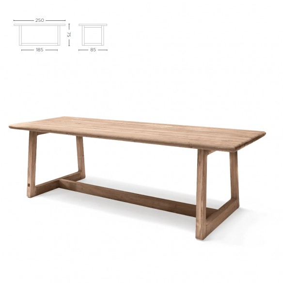 Ensemble table de jardin DELMON L250 et 6 chaises de jardin MALO en teck recyclé avec dossier en corde avec coussin d’assise