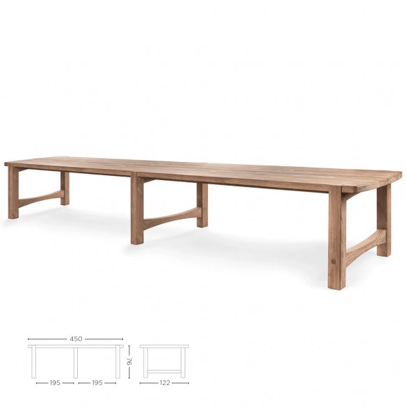 Table de jardin JUNO en teck recyclé gris naturel L450 H76cm
