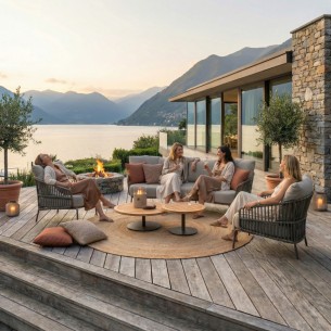 CORDELLA Lounge Set 5 Seater in Taupe Aluminium with a Pair of Teak Coffee Tables 2