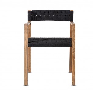 CORA Dining Chair in Reclaimed Teak with Armrests and Black Rope 2