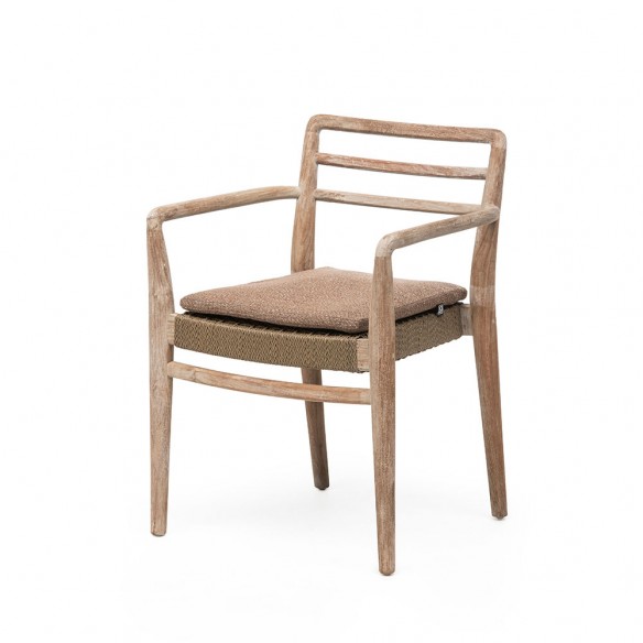 JADA Stackable Dining Chair in Reclaimed Teak with Armrests and Seat Cushion