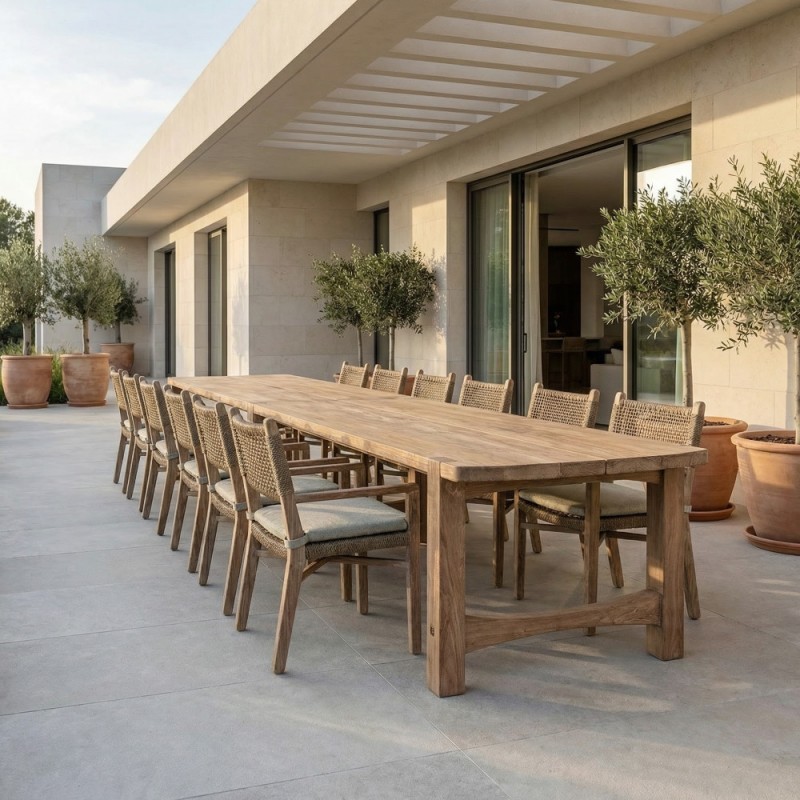 JUNO Outdoor Dining Table in Natural Reclaimed Teak W450 H76cm