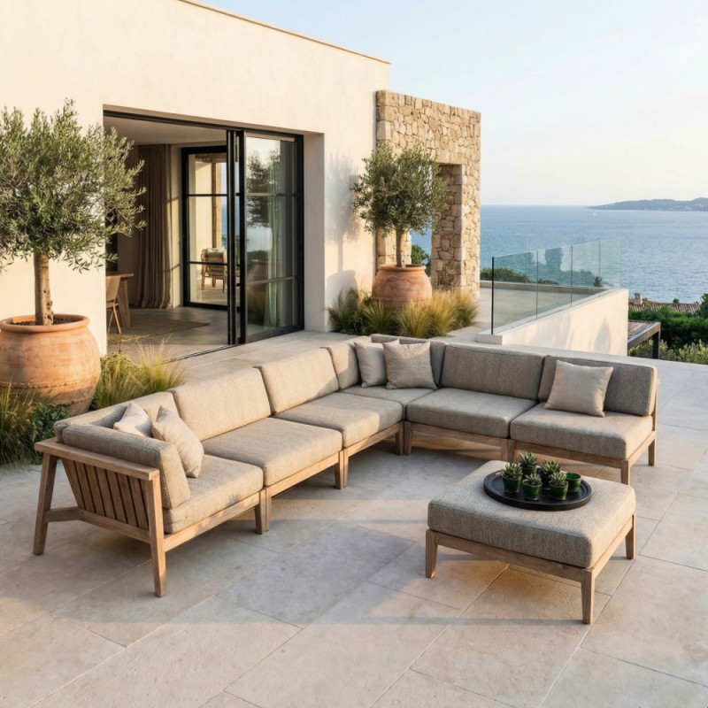 Salon de jardin LAUSANNE 6 places en teck recyclé gris naturel