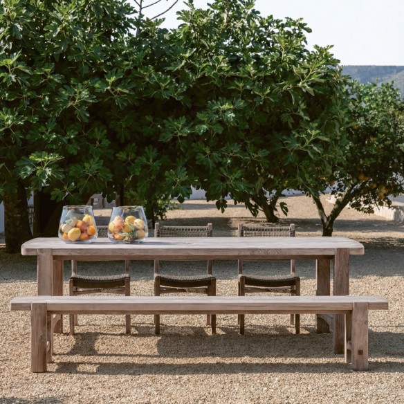 Banc de jardin JUNO en teck recyclé gris naturel L250
