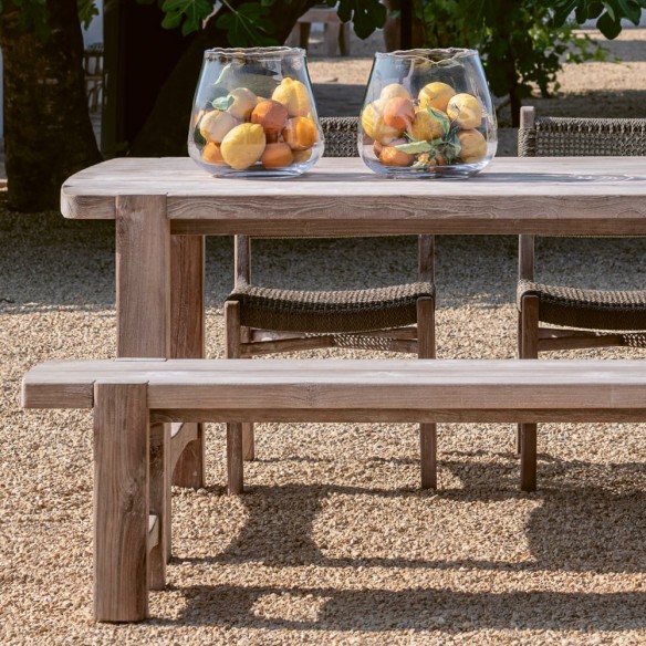 Banc de jardin JUNO en teck recyclé gris naturel L250