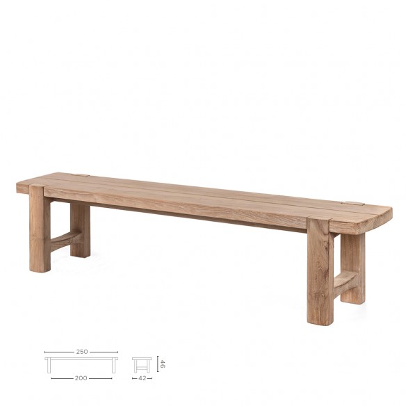 Banc de jardin JUNO en teck recyclé gris naturel L250