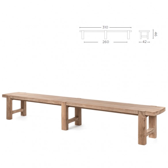 Banc de jardin JUNO en teck recyclé gris naturel L310