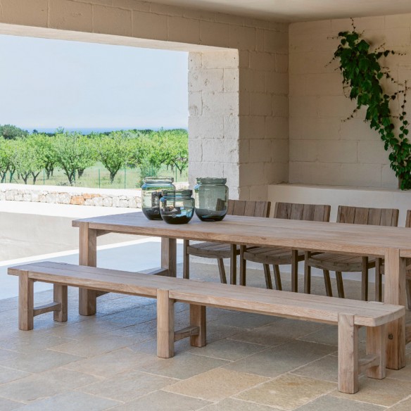 Banc de jardin JUNO en teck recyclé gris naturel L310