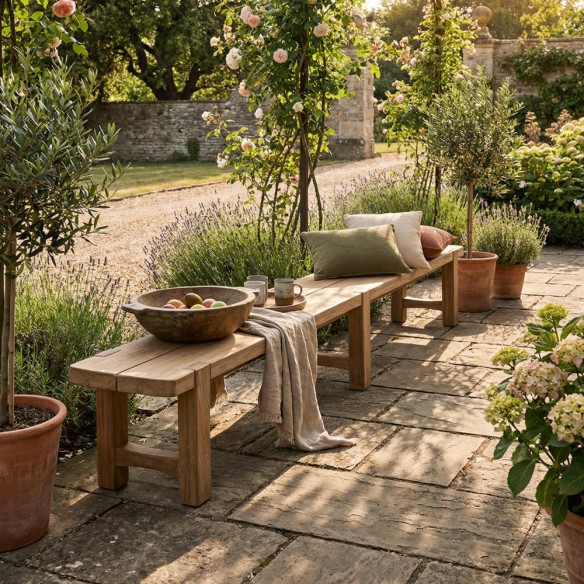 Banc de jardin JUNO en teck recyclé gris naturel L310