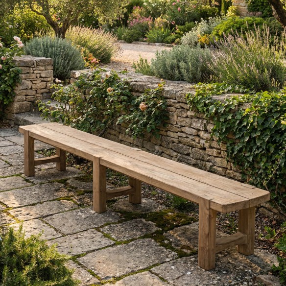 Banc de jardin JUNO en teck recyclé gris naturel L310