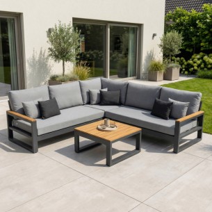 SOHO MISTGREY Lounge Set 5 Seater Aluminium Grey with Teak Armrests