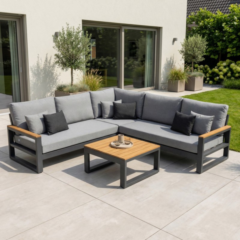 SOHO MISTGREY Lounge Set 5 Seater Aluminium Grey with Teak Armrests