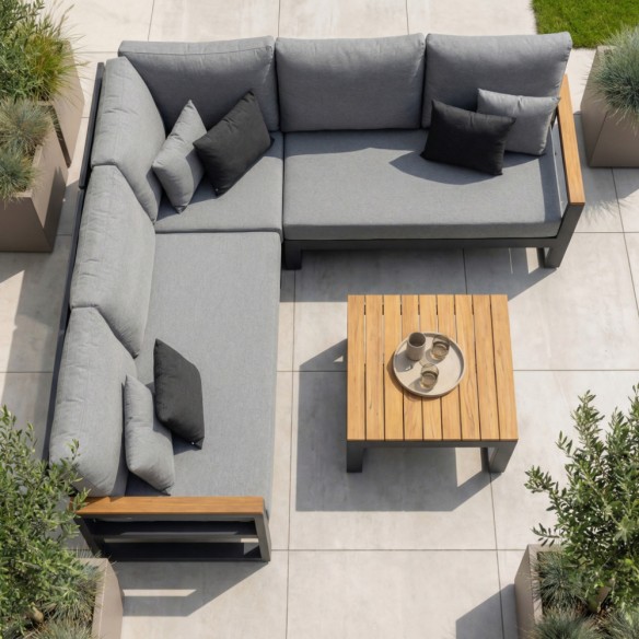 SOHO MISTGREY Lounge Set 5 Seater Aluminium Grey with Teak Armrests