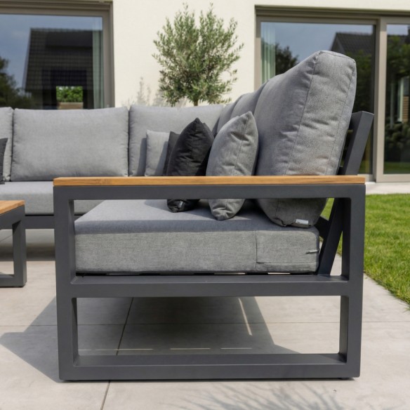 Salon de jardin SOHO MISTGREY 5 places gris aluminium avec accoudoirs en teck