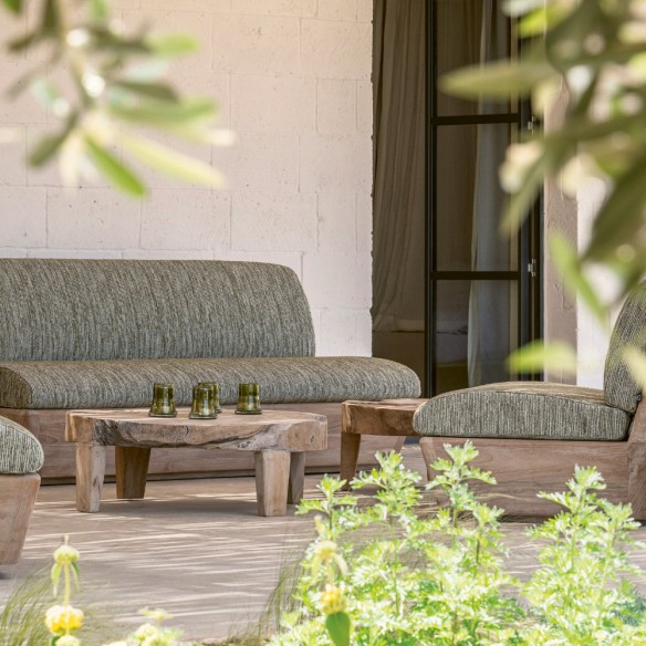 Duo de tables basses de jardin BATUCADA XL en racine de teck gris naturel D70cm D90cm