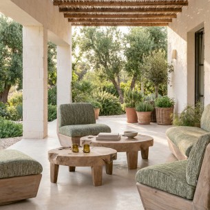 Duo de tables basses de jardin BATUCADA XL en racine de teck gris naturel D70cm D90cm