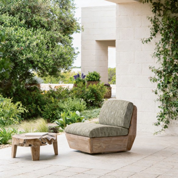 Duo de tables basses de jardin BATUCADA XL en racine de teck gris naturel D70cm D90cm