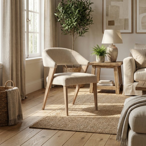 Chaise MAELA en bois de chêne brun clair et tissu naturel