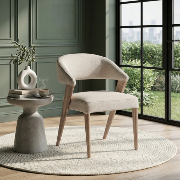 Chaise MAELA en bois de chêne brun clair et tissu naturel