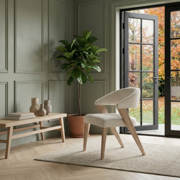 Chaise MAELA en bois de chêne brun clair et tissu naturel